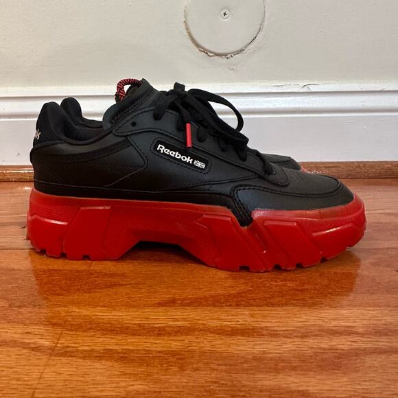 Reebok Club C Cardi B Black Red Sneakers sz 7.5 - Picture 4 of 10